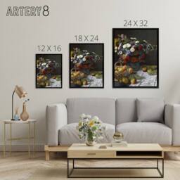 "Artery8 Still Life with Flowers & Fruit Monet Vintage Framed Canvas Wall Art - Size: W12"" x H16""" - thumbnail 4