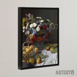 "Artery8 Still Life with Flowers & Fruit Monet Vintage Framed Canvas Wall Art - Size: W12"" x H16""" - thumbnail 2