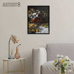 "Artery8 Still Life with Flowers & Fruit Monet Vintage Framed Canvas Wall Art - Size: W12"" x H16""" - thumbnail 3