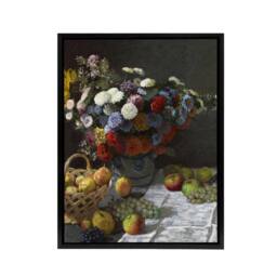 "Artery8 Still Life with Flowers & Fruit Monet Vintage Framed Canvas Wall Art - Size: W12"" x H16""" - thumbnail 1