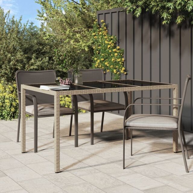 Berkfield Home Garden Table 150x90x75 cm Tempered Glass & Poly Rattan Beige - Size: 150 x 90 x 75 cm - image 1