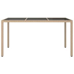 Berkfield Home Garden Table 150x90x75 cm Tempered Glass & Poly Rattan Beige - Size: 150 x 90 x 75 cm - thumbnail 3