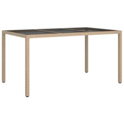 Berkfield Home Garden Table 150x90x75 cm Tempered Glass & Poly Rattan Beige - Size: 150 x 90 x 75 cm - thumbnail 2