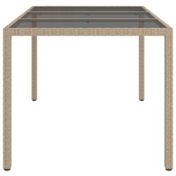 Berkfield Home Garden Table 150x90x75 cm Tempered Glass & Poly Rattan Beige - Size: 150 x 90 x 75 cm - thumbnail 4