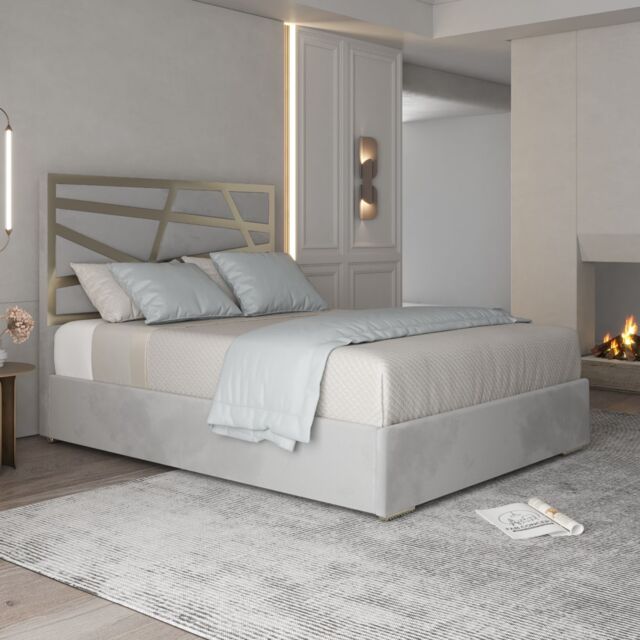 Casani Arabella Upholstered Soft Velvet Metal Bed Frame in Grey - Size: Small Double - image 1