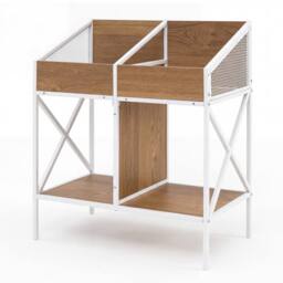 Costway 4-Grid Vinyl Record Storage Rack 2-Tier Display Metal Frame in Natural - thumbnail 1