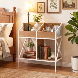 Costway 4-Grid Vinyl Record Storage Rack 2-Tier Display Metal Frame in Natural - thumbnail 7