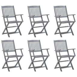 Berkfield Home Folding Outdoor Chairs 6 pcs Solid Acacia Wood in Grey - thumbnail 1