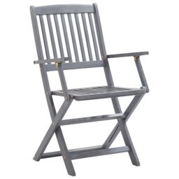 Berkfield Home Folding Outdoor Chairs 6 pcs Solid Acacia Wood in Grey - thumbnail 2