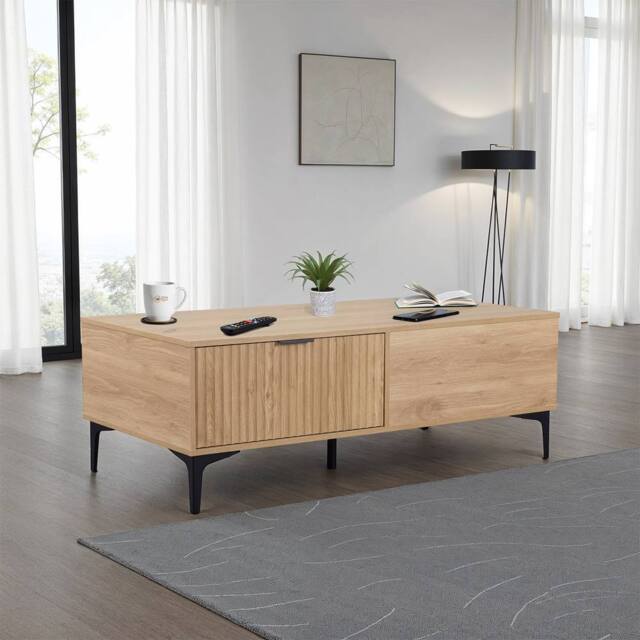Seconique Miami 2 Drawer Coffee Table - Oak Effect / Black in Light Oak - image 1