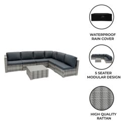 Monstershop Rattan Modular 7 Piece Furniture Set - Grey - thumbnail 2