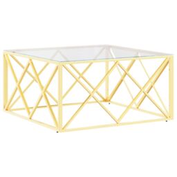 Berkfield Home Coffee Table 80x80x40 cm Stainless Steel & Glass in Gold - Size: 80 x 80 x 40 cm - thumbnail 2