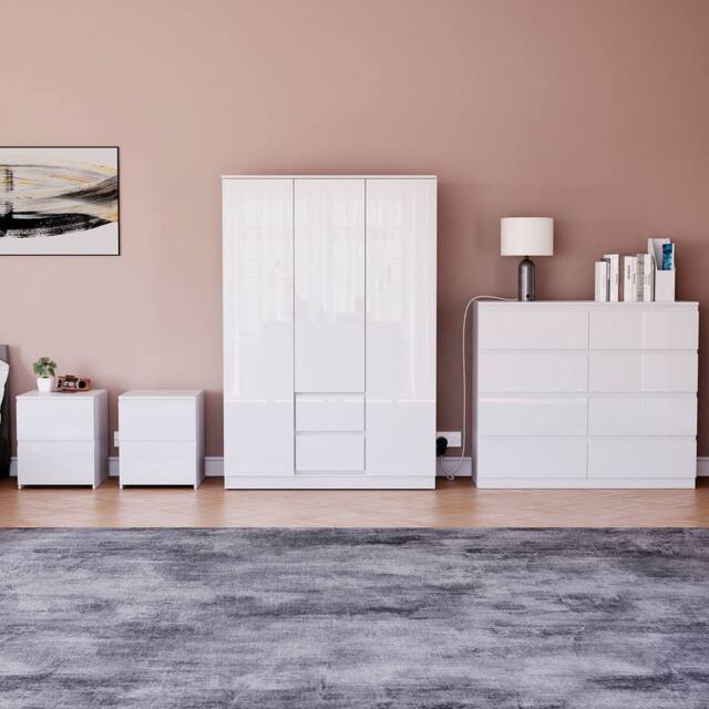 HD Designs Vida Designs Glinton 4 Piece Bedroom Set (2 Drawer Bedside Chest x2 in White - image 1