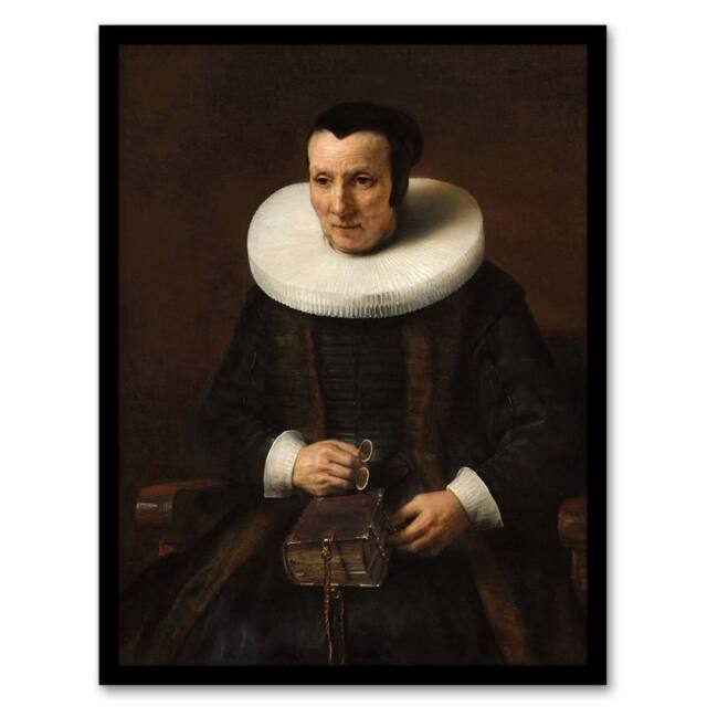 Artery8 Old Lady with a Book Rembrandt van Rijn Framed Wall Art Print in Brown - Size: A4 - image 1
