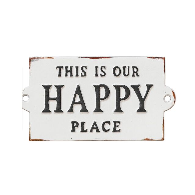 Melody Maison Rustic White Metal 'Happy Place' Wall Sign - image 1