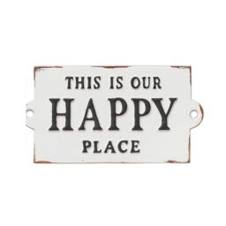 Melody Maison Rustic White Metal 'Happy Place' Wall Sign - thumbnail 1