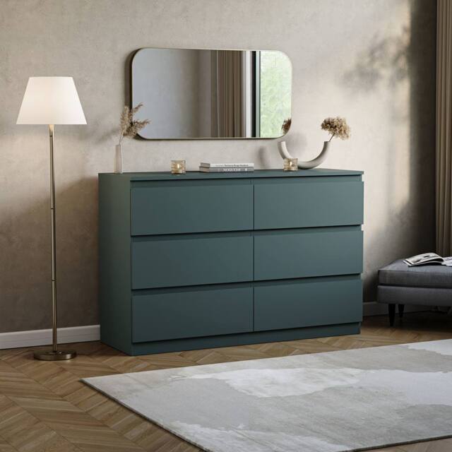 HD Designs Denver 6 Drawer Chest of Drawers Storage in Green - image 1