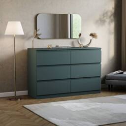HD Designs Denver 6 Drawer Chest of Drawers Storage in Green - thumbnail 1