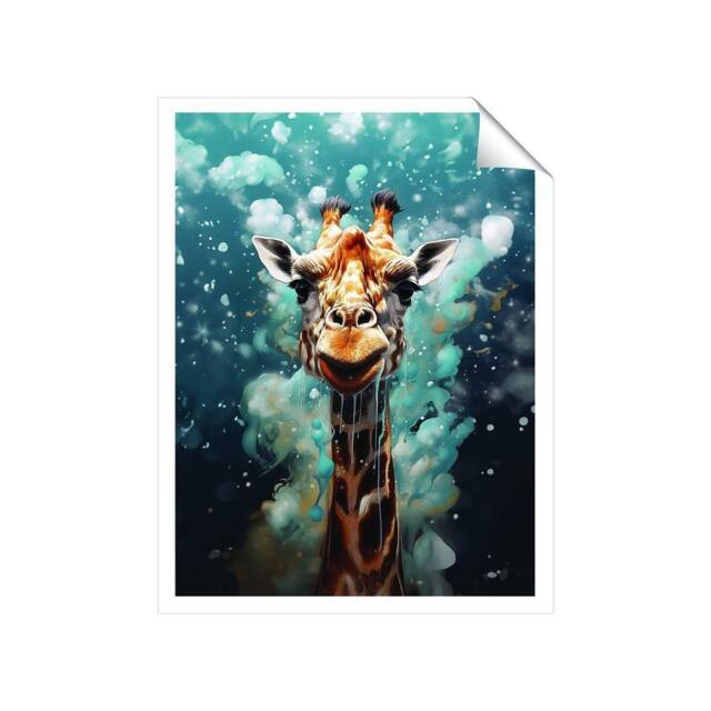 "Warren Reed - Designer Splashart Giraffe Face Unframed Art Print - Size: W24"" x H36""" - image 1