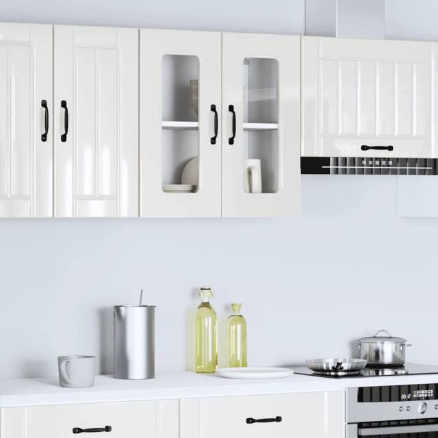 Berkfield Home Kitchen Wall Cabinet with Glass Door Kalmar High Gloss White Wood - image 1