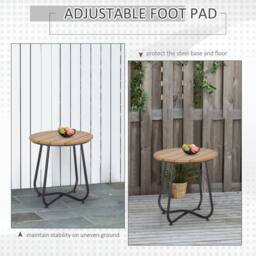 OUTSUNNY Round Outdoor Side Table Adjustable Leg Pads Natural Wood & Black - thumbnail 5