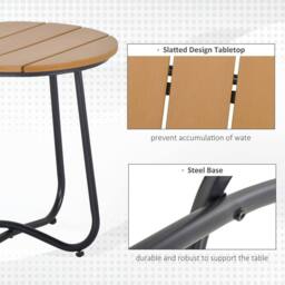 OUTSUNNY Round Outdoor Side Table Adjustable Leg Pads Natural Wood & Black - thumbnail 4