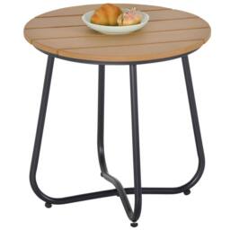 OUTSUNNY Round Outdoor Side Table Adjustable Leg Pads Natural Wood & Black - thumbnail 2