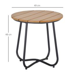 OUTSUNNY Round Outdoor Side Table Adjustable Leg Pads Natural Wood & Black - thumbnail 3