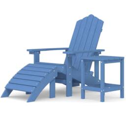 Berkfield Home Garden Adirondack Chair with Footstool & Table HDPE Aqua Blue - thumbnail 2