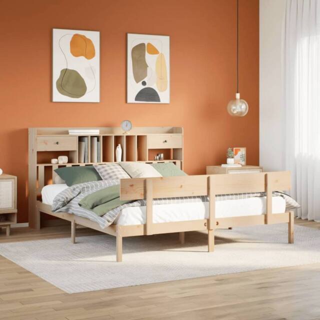Berkfield Home Bookcase Bed without Mattress 180x200 cm Super King Solid Wood Pine in Light Tan - image 1