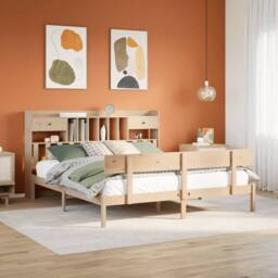 Berkfield Home Bookcase Bed without Mattress 180x200 cm Super King Solid Wood Pine in Light Tan - thumbnail 1