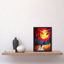 "Artery8 Vibrant Sunset Sky Autumn Forest Walk Path Hike Framed Art Print in Orange - Size: W12"" x H16""" - thumbnail 4