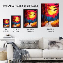 "Artery8 Vibrant Sunset Sky Autumn Forest Walk Path Hike Framed Art Print in Orange - Size: W12"" x H16""" - thumbnail 3