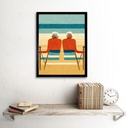 "Artery8 Wall Art Print Elderly Couple Retired On The Beach Seaside Art Framed in Black - Size: W12"" x H16""" - thumbnail 2