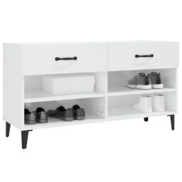 Berkfield Home Shoe Cabinet High Gloss White 102x35x55 cm Engineered Wood - Size: 102 x 35 x 55 cm - thumbnail 4