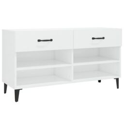 Berkfield Home Shoe Cabinet High Gloss White 102x35x55 cm Engineered Wood - Size: 102 x 35 x 55 cm - thumbnail 2