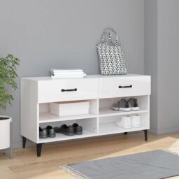 Berkfield Home Shoe Cabinet High Gloss White 102x35x55 cm Engineered Wood - Size: 102 x 35 x 55 cm