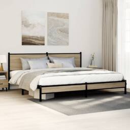 Berkfield Home Metal Bed Frame without Mattress Sonoma Oak 200x200 cm in Brown - thumbnail 2