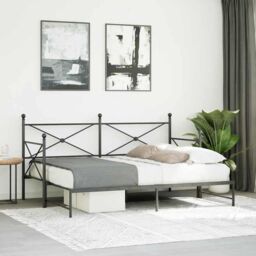 Berkfield Home Daybed with Trundle without Mattress Black 90x200 cm Steel - thumbnail 3