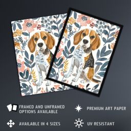 "Artery8 Dog Lover Beagle in Flower Garden Watercolour Wall Art Print - Size: W18"" x H24""" - thumbnail 2