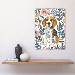 "Artery8 Dog Lover Beagle in Flower Garden Watercolour Wall Art Print - Size: W18"" x H24""" - thumbnail 4