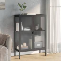 Berkfield Home Sideboard Black 75x35x105 cm Glass & Steel - Size: 75 x 35 x 105 cm - thumbnail 2