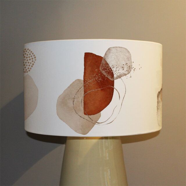 Benjamin Tate Design terracotta orange blush pink ivory beige watercolor illustration & gold elements ceiling lamp shade in Natural