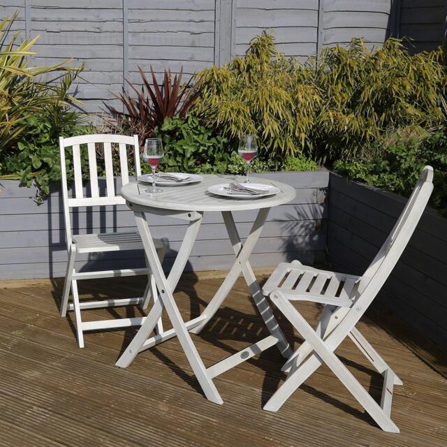 Acacia White Washed Wooden Outdoor Garden Patio Bistro Set - image 1