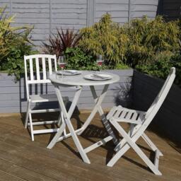 Acacia White Washed Wooden Outdoor Garden Patio Bistro Set - thumbnail 1