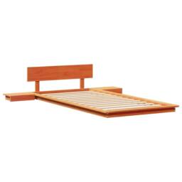 Berkfield Home Soft Floor Bed Frame with Bedside Tables Wax Brown 80x200cm Solid Wood - Size: 80x200 cm - thumbnail 3