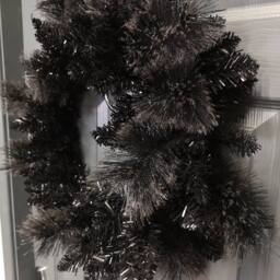 Samuel Alexander 50cm Plain Black Tipped Hanging Christmas & Halloween Artificial Wreath - thumbnail 2