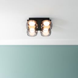 ValueLights Alissa IP44 Rated Bathroom 4 Way Glass Integrated LED Flush Ceiling Light in Black - thumbnail 1