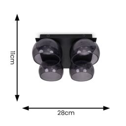 ValueLights Alissa IP44 Rated Bathroom 4 Way Glass Integrated LED Flush Ceiling Light in Black - thumbnail 6