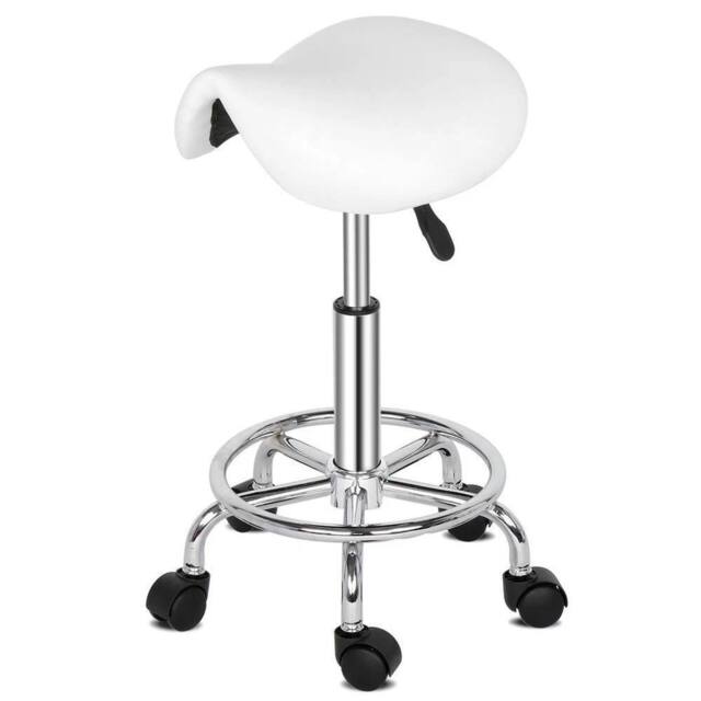 FLAVORA Adjustable Rolling PU Leather Salon Stool in White - image 1